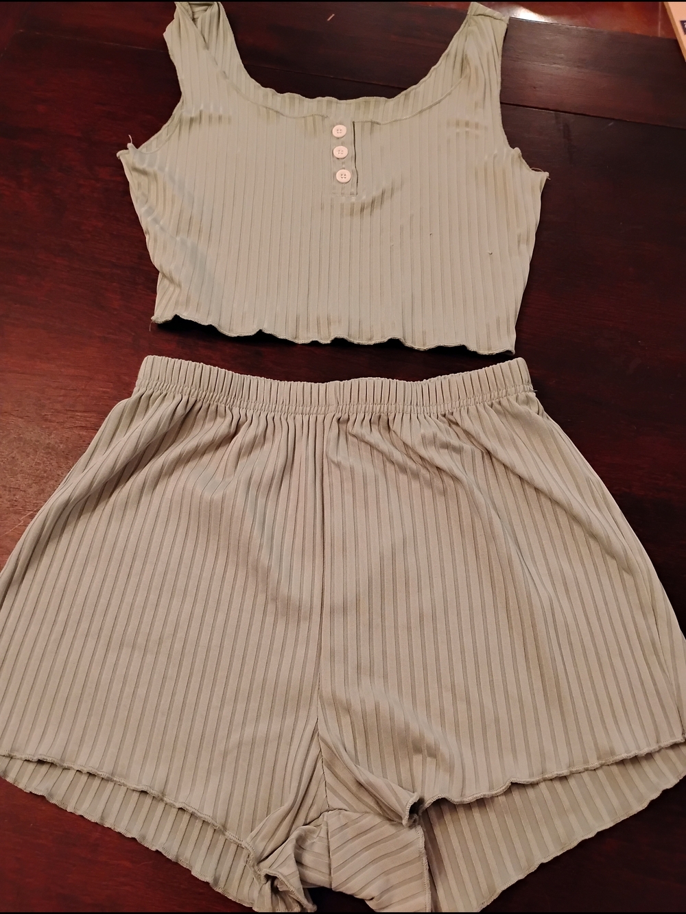 Ribbed Two-Piece Lounge Set in Light Sage